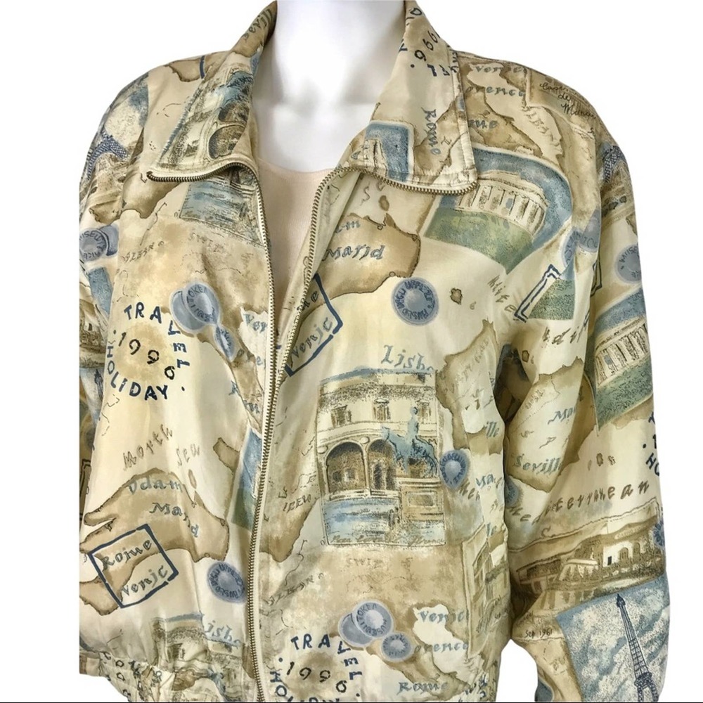 Vintage Casual Corner Petite Sophisticate Silk Travel Print Bomber - Picture 3 of 10